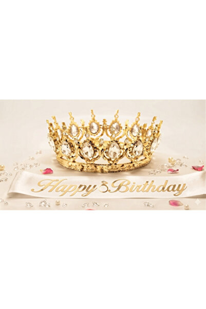 GOLDCENTER HAPPY BİRTHDAY ÖZEL TAŞLI TAÇ VE KUŞAK