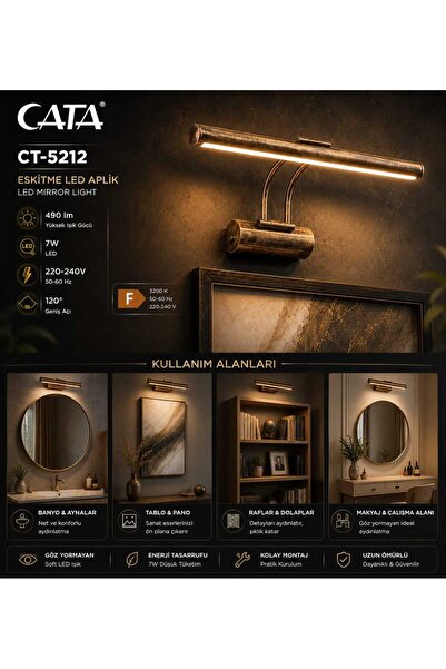 Cata CT-5212 Kuğu LED Ayna Üstü Duvar Aplik-ESKİTME 7W 490lm