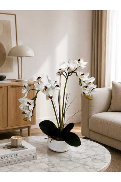 MAKİ DEKOR Saksılı Islak Dokulu Yapay 2 Dallı Spidium Orkide 55 CM Boyunda De...