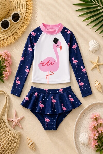 DeKuBaby New Season Patterned Sun Protection Long Sleeve, Crop Top, Ruffled M...