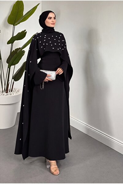 parla official Serenya Cape Stone Evening Dress Black