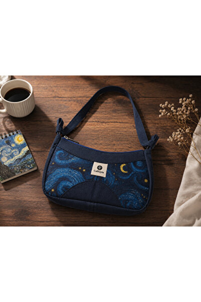 Calliopia Van Gogh Yıldızlı Gece Temalı Kot Denim Baget Çanta