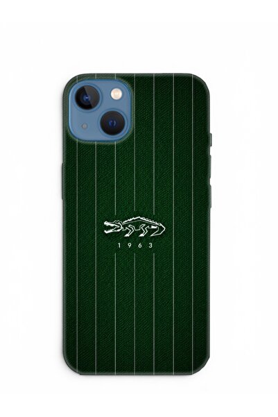 TeknoBAstore İphone 13 ve 14 Uyumlu Yeşil Beyaz Timsah Figürlü Kılıf