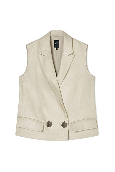 Armani Exchange Women's Double Button Pocket Detailed Linen Beige Vest