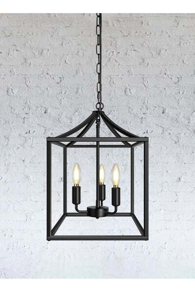 LOOPITYS Cube Iron Pendant Light (E12 3-lights) with 100cm Adjustable Chain, ...