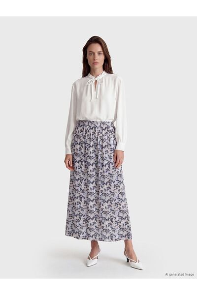 LC Waikiki Lcw grace blue elastic waist patterned bell-bottomed skirt