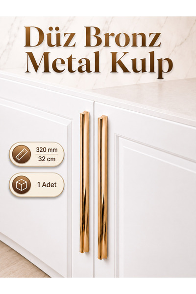 Badem10 Düz Bronz 320 mm 32 cm Mobilya Kulpu Uzun Çekmece Dolap Kapak Kulp Mo...