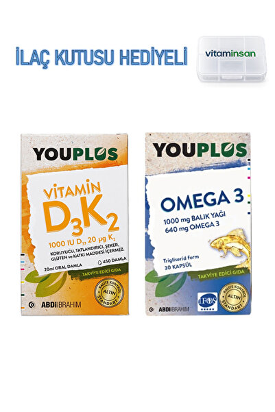 Youplus 2'li Kombinasyon Omega 3 30 Kapsül D3k2 1000 ıu 20 ml