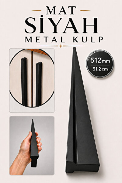 Badem10 Düz Mat Siyah Mobilya Kulp 512 mm 51.2 cm Uzun Çekmece Dolap Kapak Ku...