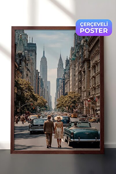 Postifull New York Cityscape Poster, Brown Framed Poster, Old Money Series, N...