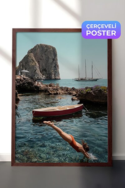 Postifull Sea and Sailboat Poster, Brown Framed Poster, Old Money Series, No:...