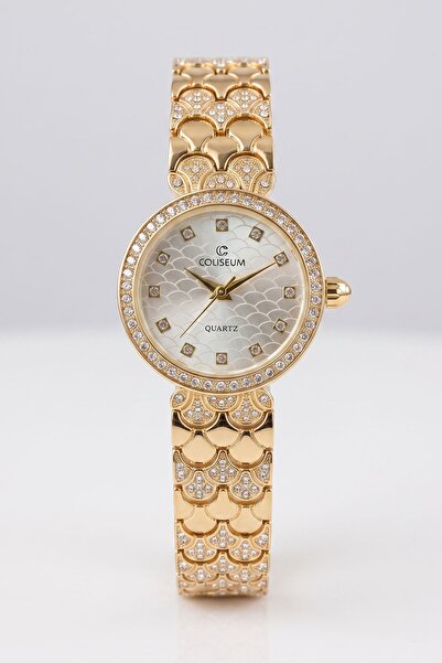 InStyle Sequin Patterned Gold-White Stylish Women's Wristwatch