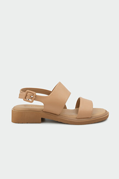 LAMİNTA Celly Genuine Leather Double Strap Women's Nude Sandals