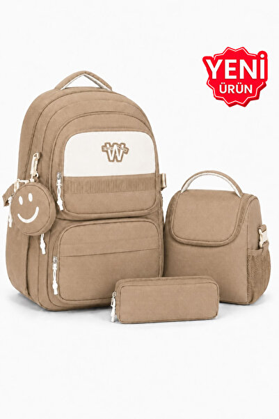 Çantaland 4-Piece Satin Fabric Waterproof Primary School Bag Set with Lunch B...