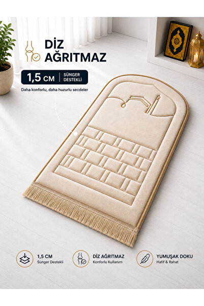 Yusrina ipek kadife 1.5 cm süngerli, özel nakış detaylı namazlık, ortopedik s...