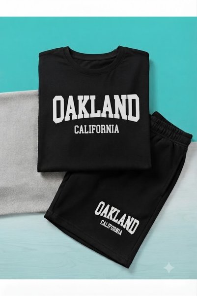 SILATU Unisex Oakland Printed Shorts T-Shirt Set