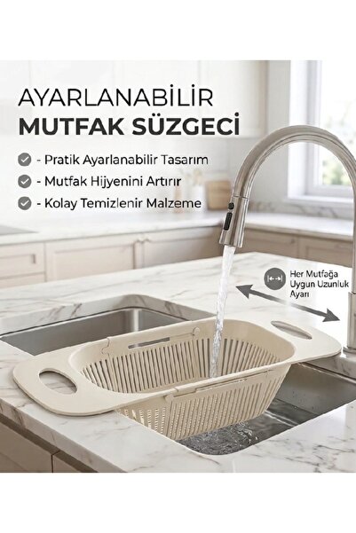 GenelTedarik Ayarlanabilir Mutfak Süzgeci Krem Renk