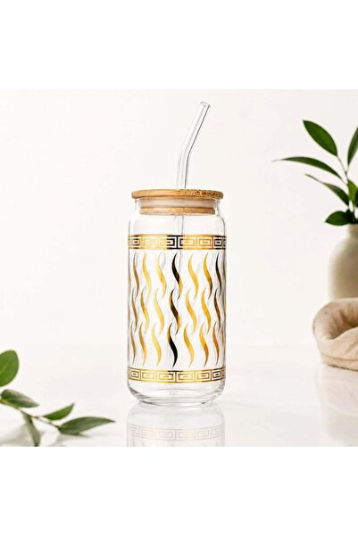CASA JOY Sticlă 15 x 8 cm cu pai, capac din lemn și garnitură etanșă din sili...