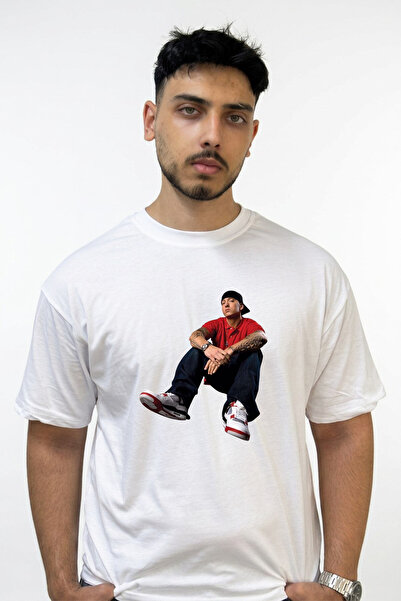 Anetos Eminem_70 Design Printed Oversize White T-Shirt