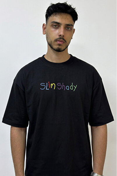 Anetos Slim Shady_10 Σχέδιο με στάμπα, μαύρο μπλουζάκι μεγάλου μεγέθους