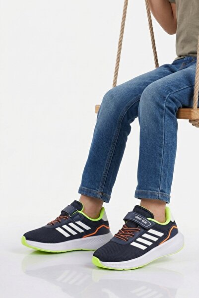 Lafonten Navy Blue Yellow Velcro Mesh Boys' Sports Shoes