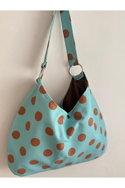 MUTE BAG Blue Brown Polka Bag Polka Dot Bag / Polka Dot Shoulder Bag (28*49)