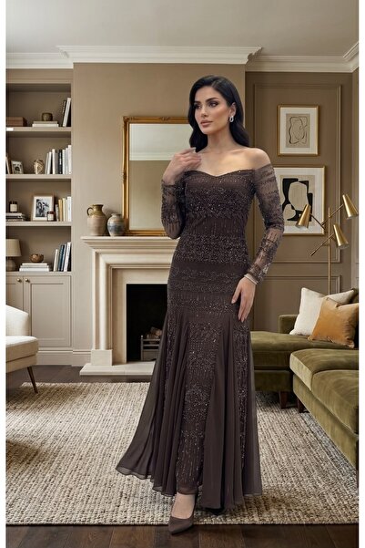 GORI FASHION Brown Off-Shoulder Dress