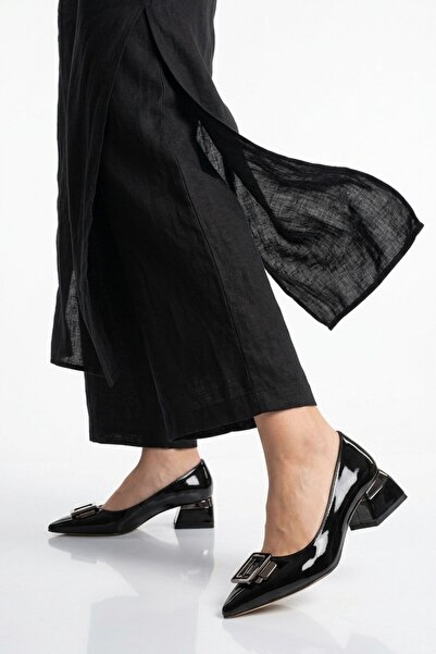 Aspor Black Patent Leather Women's Heeled Shoes