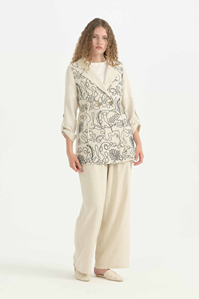 Nihan Embroidery Detailed Linen Jacket - Black
