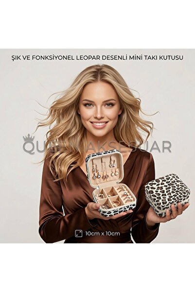 QUEEN AKSESUAR Luxury Leopard Leather Zippered Mini Storage Organizer Jewelry...