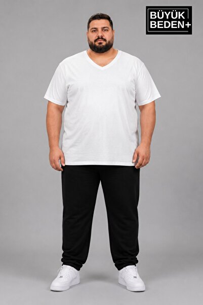 Superlife Süperlife Large Size Men's V-Neck Cotton Basic T-Shirt Navy Blue 3X...