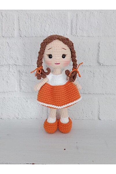 OYUNCAKPARK Turuncu Beyaz Nazlı Bebek Amigurumi Organik Anahtarlık Oyuncak