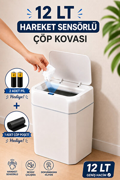 Funny Life 12 LT Akıllı Hareket Sensörlü Çöp Kovası 2 Pil + Çöp Poşeti Hediye...