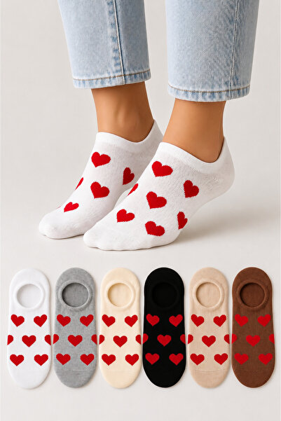 Ducks Socks Women's Seamless Soft Cotton Heart Patterned 6-Piece Sneakers Socks