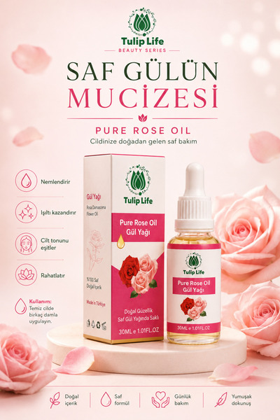 Tuliplifeoffical زيت الورد الطبيعي 30 مل - زيت العناية بالبشرة المرطب والمشرق...