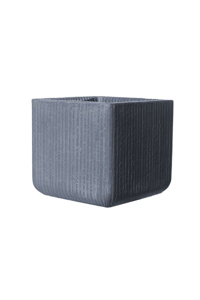 SUPERGREENS Γλάστρα Πήλινη Τετράγωνη "Stripe" Γκρι Σκούρο L 37x37x32 εκ.