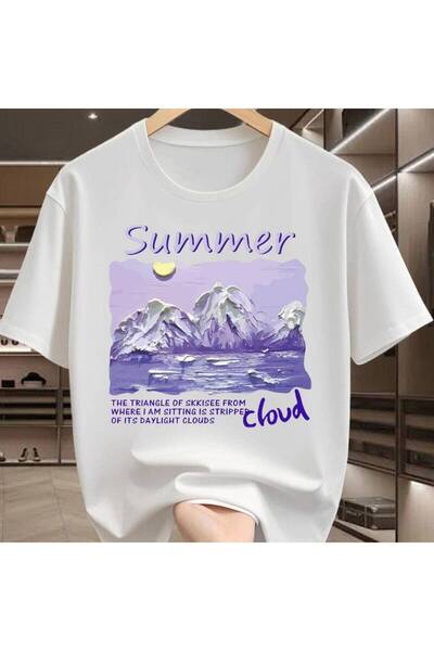 BASEPULSE Summer Art Light Purple Snow Mountain Landscape Print T-Shirt Men'S...