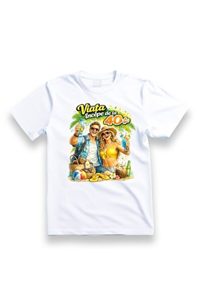 OEM Tricou personalizat pentru bărbați cu mesaj: "Viața începe la 40+ ", Mode...
