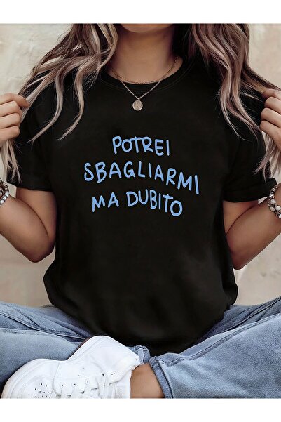 17 seramik تي شيرت نسائي مطبوع عليه عبارة "Potrei Sbagliarmi Ma Dubito" بأكما...