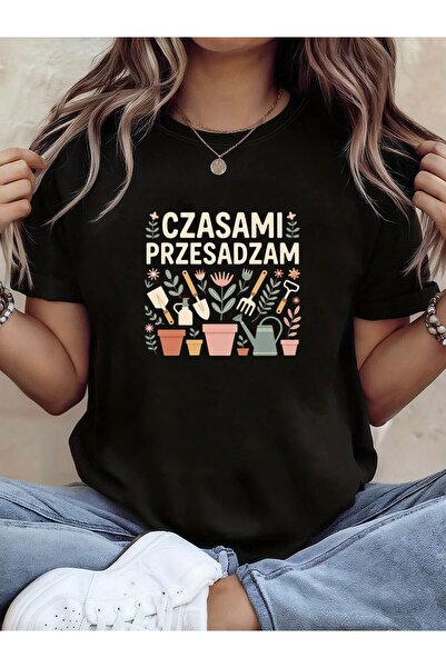 17 seramik تي شيرت نسائي بطبعة "Czasami Przesadzam" - قميص بأكمام قصيرة وياقة...