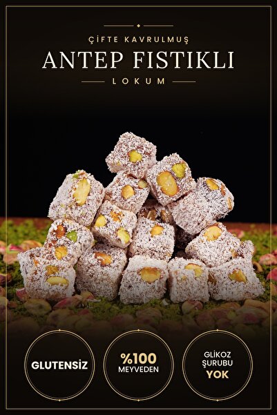 Çifte Kavrulmuş Antep Fıstıklı Lokum 500 g glutensiz lokum