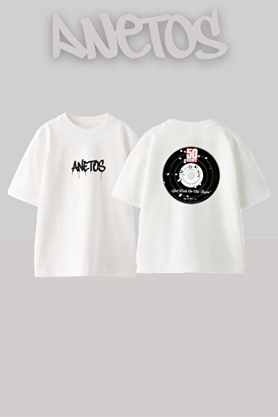 Anetos Λευκό μπλουζάκι 50 Cent_28 με στάμπα σχεδίου, Unisex, Oversize