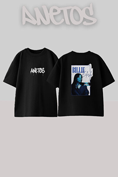Anetos Billie Eilish_103 Dizajn Tiskana Unisex Oversize Crna Majica