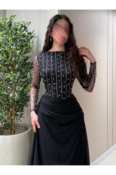 Mar style فستان سهرة فاخر بتطريز لؤلؤي وأكمام شفافة مميز