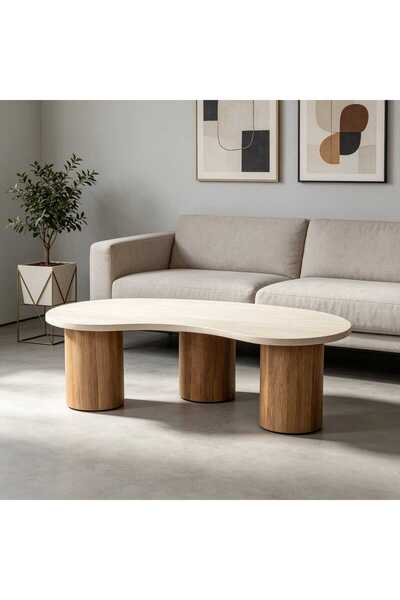 Generic Wooden Center Coffee Table with Light Beige Wood Top and Brown Wood B...
