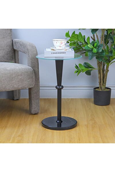 Al Hadaya Mall Modern Design Glass and Marble Single Service Table - Black - ...