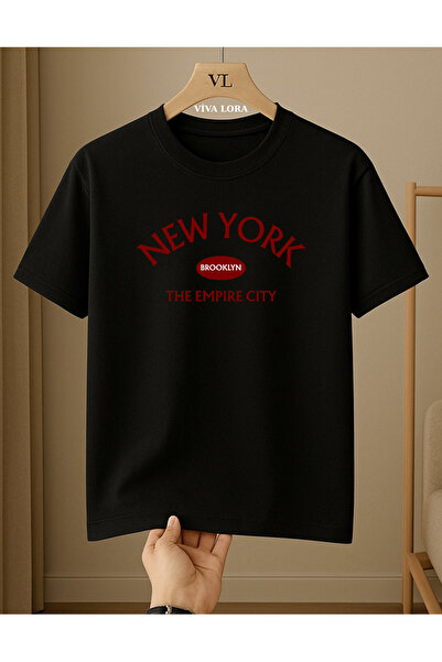 VİVA LORA NEW YORK BROOKLYN BASKILI %100 PAMUKLU BİSİKLET YAKALI REGULAR UNIS...