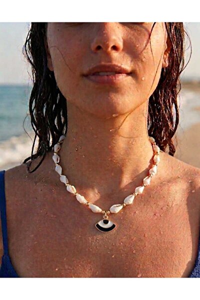 Rasa Boho Evil Eye Beaded Seashell Necklace – Summer Combination, Beach Aesth...