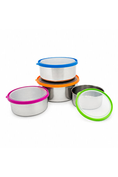 BRANDLESS Set 4 caserole rotunde din inox cu capace colorate