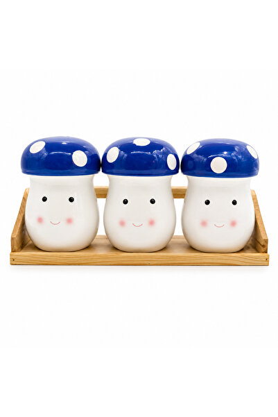 BRANDLESS Set 3 borcane decorative pentru depozitare, formă ciupercă, cu tăvi...